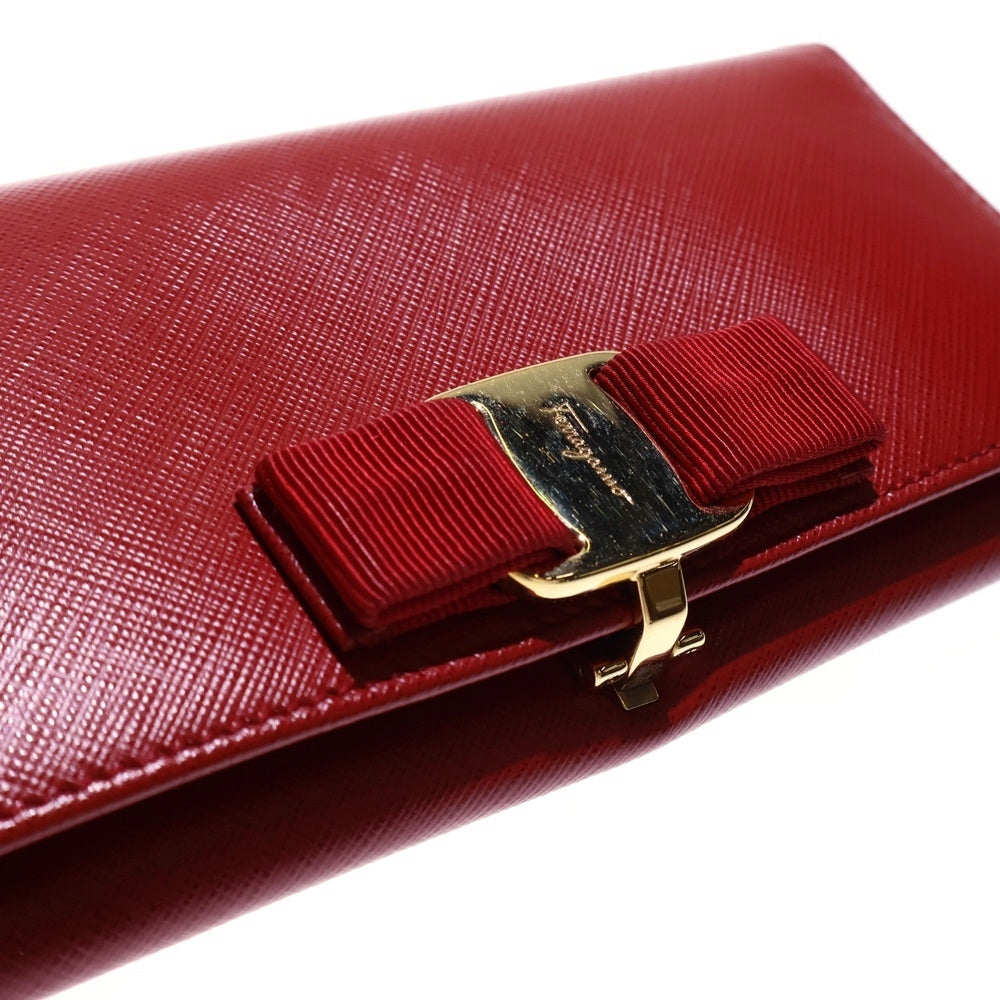 Salvatore Ferragamo(サルヴァトーレ フェラガモ) ヴァラリボン 2つ折りロングウォレット 長財布 レッド レディース