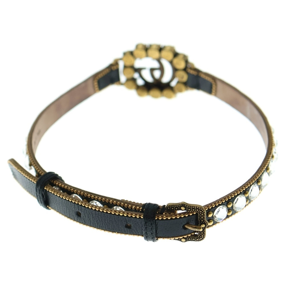 GUCCI(グッチ) ダブルG ラインストーン レザーネックレス チョーカー ブラック