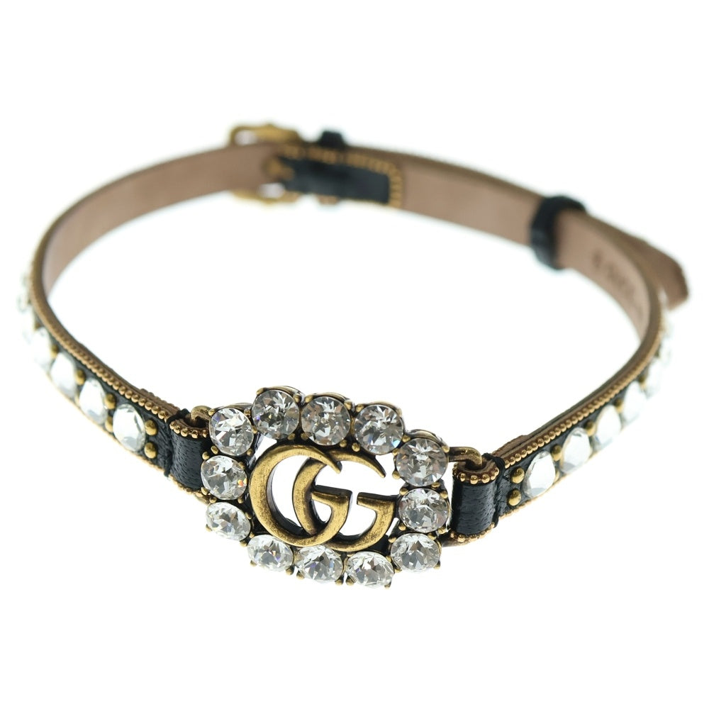 GUCCI(グッチ) ダブルG ラインストーン レザーネックレス チョーカー ブラック