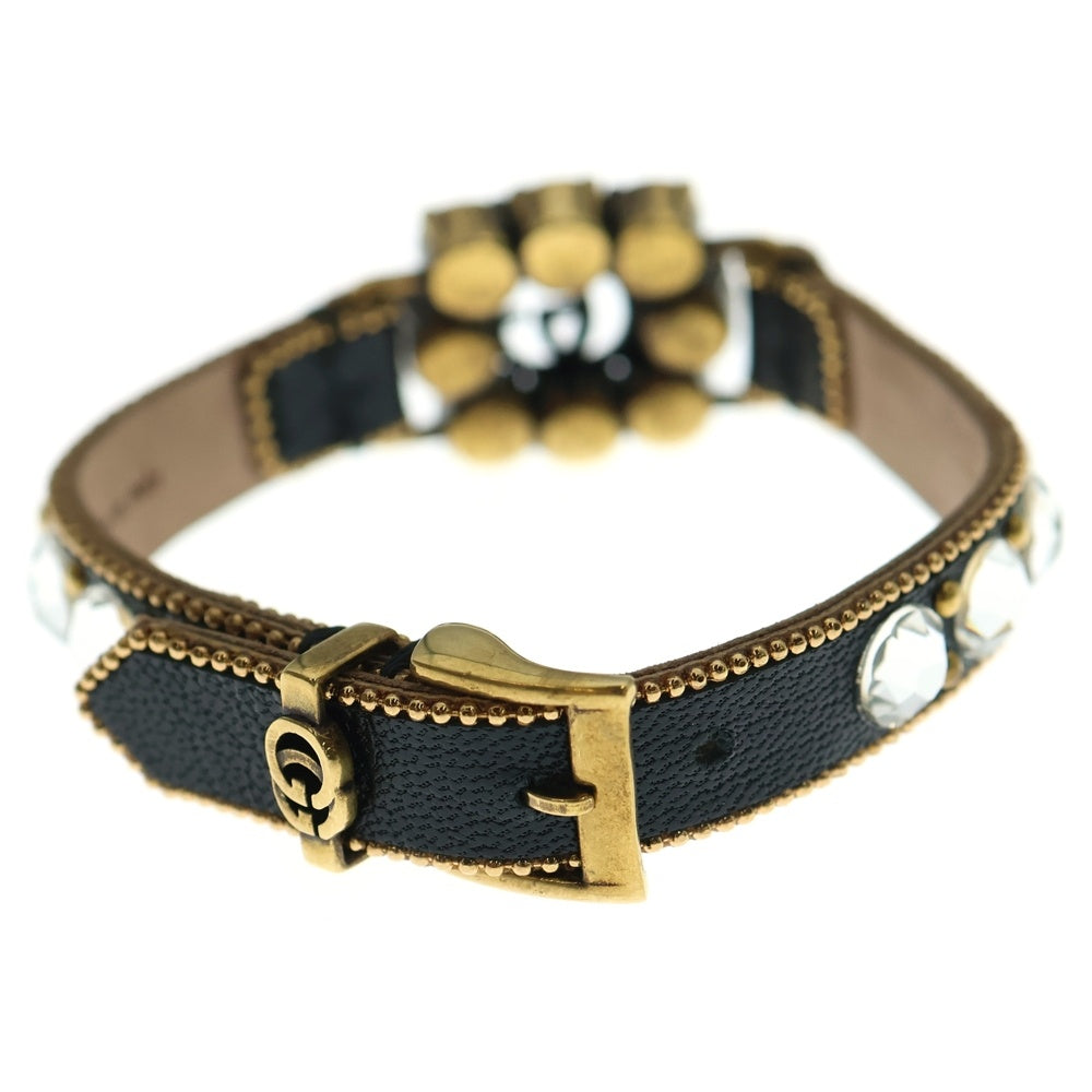 GUCCI(グッチ) ダブルG ラインストーン レザーブレスレット ブラック