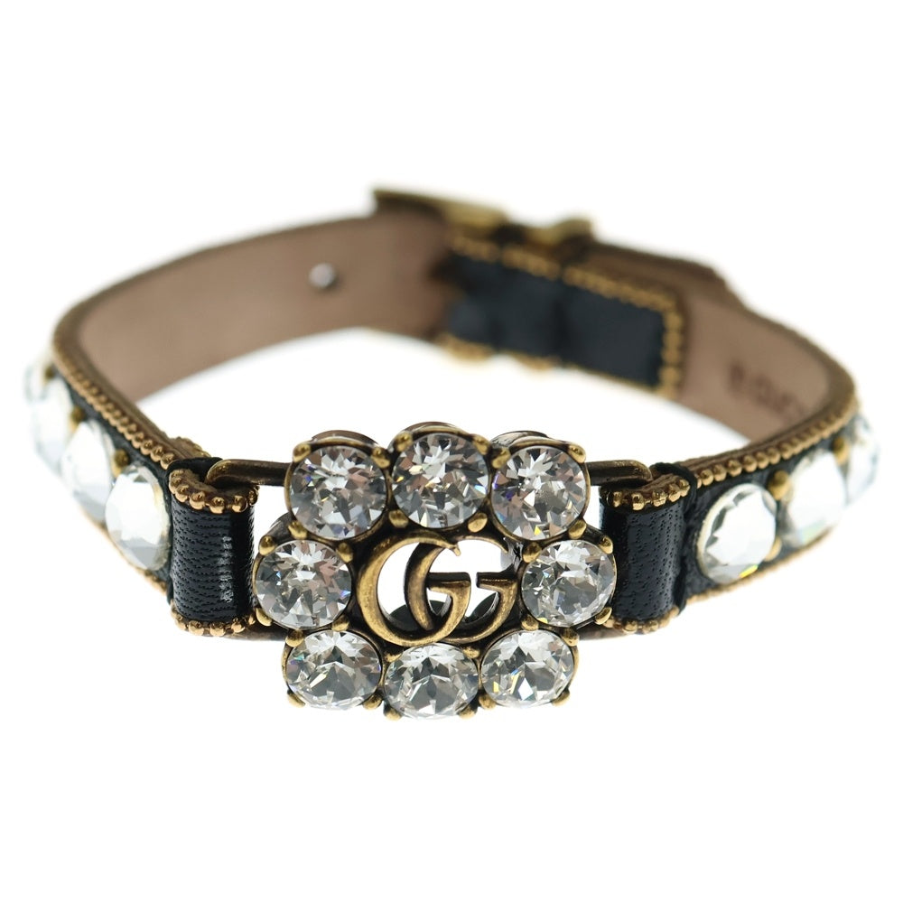 GUCCI(グッチ) ダブルG ラインストーン レザーブレスレット ブラック