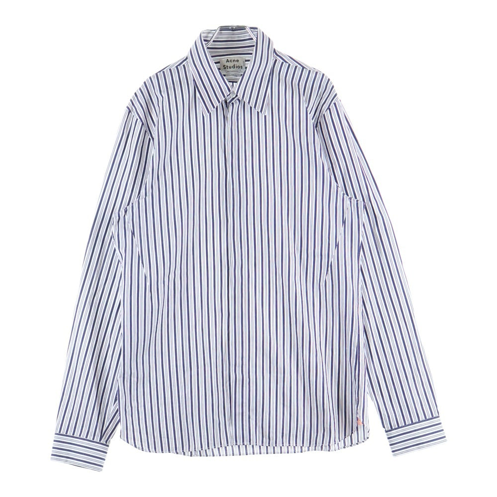 Acne Studios(アクネ ストゥディオズ) 比翼ボタン ストライプ 長袖シャツ ブルー/ホワイト 21B173