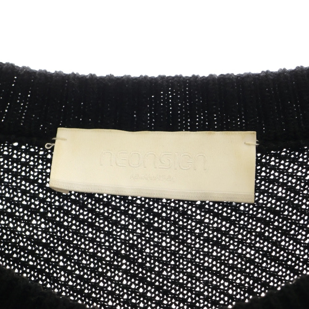 NEON SIGN(ネオンサイン) フロントデザイン クルーネックニット セーター ブラック N1470