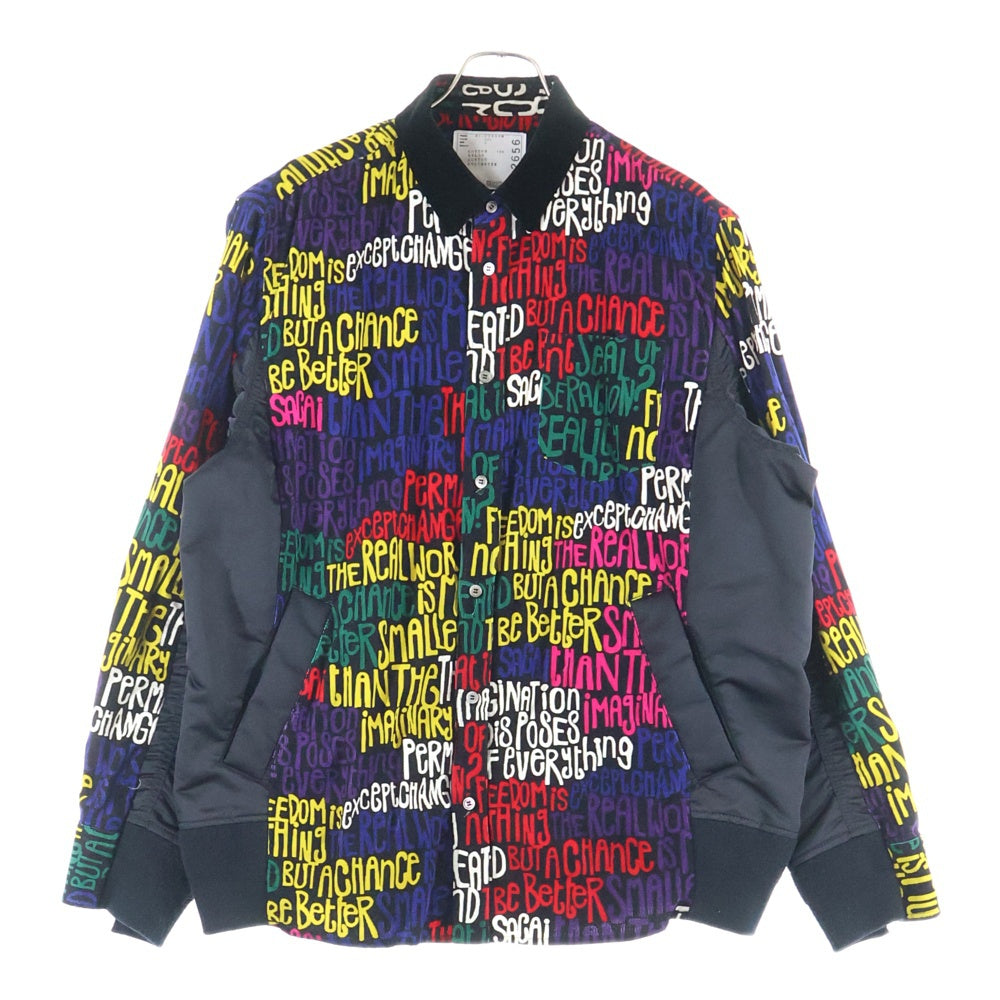 Sacai(サカイ) Message Print Hybrid Shirt MA-1 メッセージプリント ナイロン切り替え コーデュロイジャケット マルチ 21-02656M