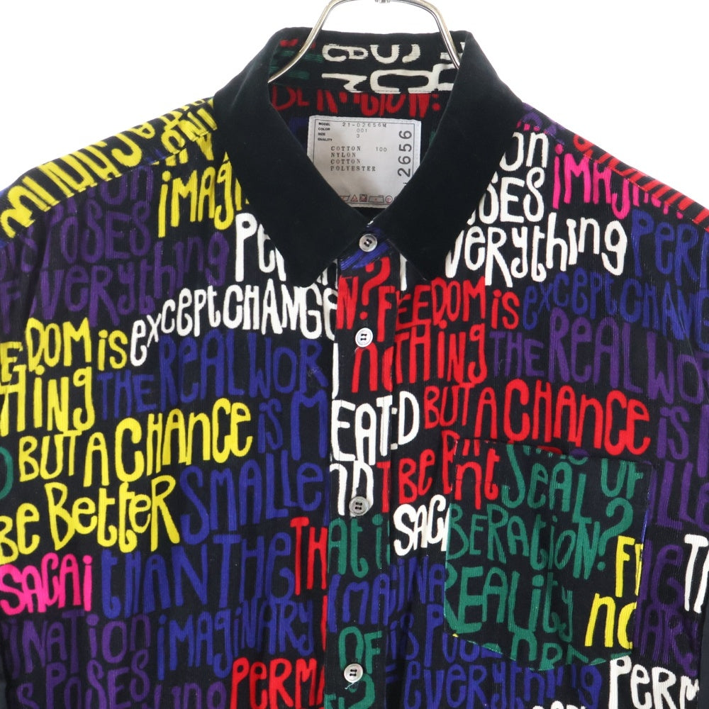 Sacai(サカイ) Message Print Hybrid Shirt MA-1 メッセージプリント ナイロン切り替え コーデュロイジャケット マルチ 21-02656M