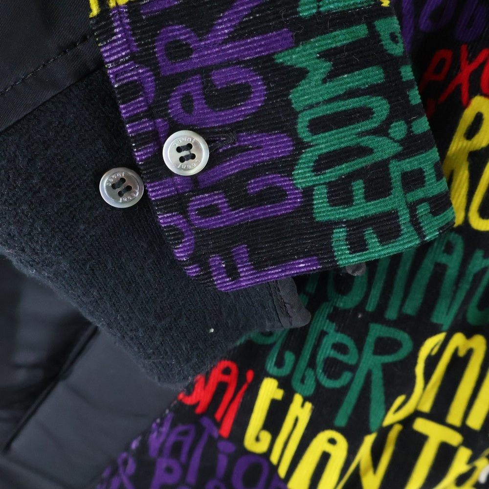 Sacai(サカイ) Message Print Hybrid Shirt MA-1 メッセージプリント ナイロン切り替え コーデュロイジャケット マルチ 21-02656M