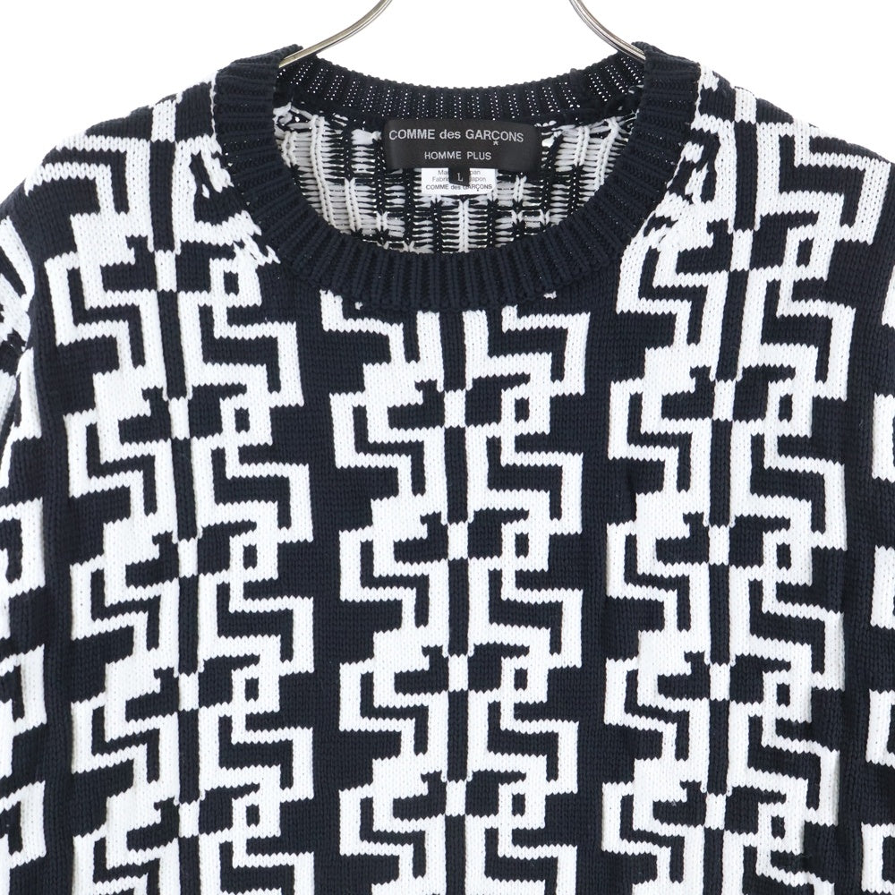 COMME des GARCONS HOMME PLUS(コムデギャルソンオムプリュス) 21AW GEOMETRIC PATTERN CREW NECK JUMPER 総柄デザイン クルーネックニット セーター ブラック/ホワイト PH-N012