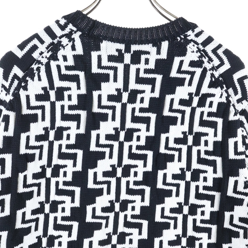 COMME des GARCONS HOMME PLUS(コムデギャルソンオムプリュス) 21AW GEOMETRIC PATTERN CREW NECK JUMPER 総柄デザイン クルーネックニット セーター ブラック/ホワイト PH-N012