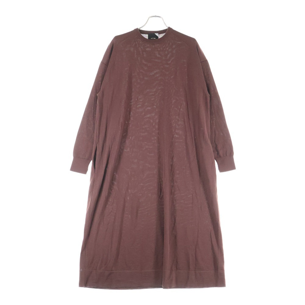 ATON(エイトン) クルーネック ウールニットワンピース ブラウン 6945213