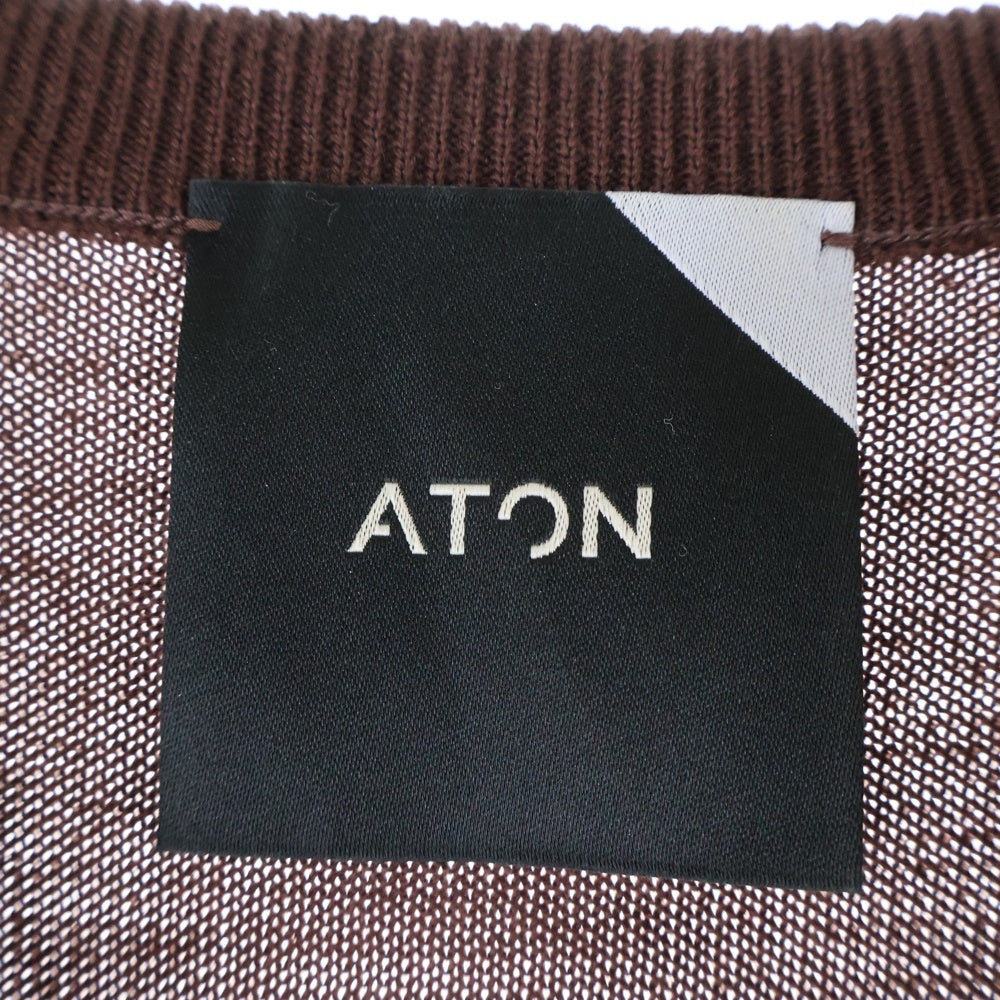 ATON(エイトン) クルーネック ウールニットワンピース ブラウン 6945213