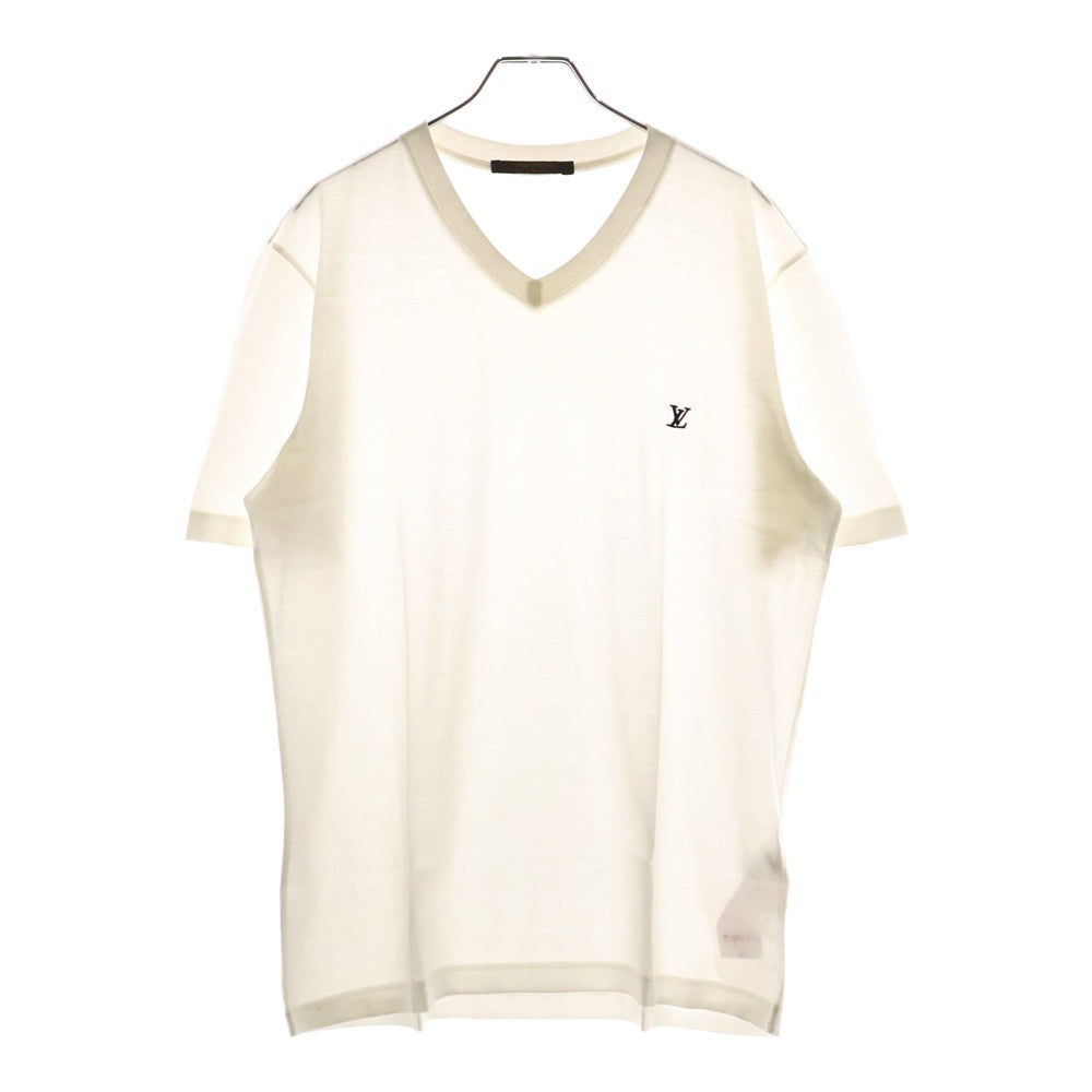 LOUIS VUITTON(ルイヴィトン) 14AW Vネック LVロゴ刺繍 クルーネック半袖Tシャツ カットソー ホワイト RM142Q H6Y42WJC8