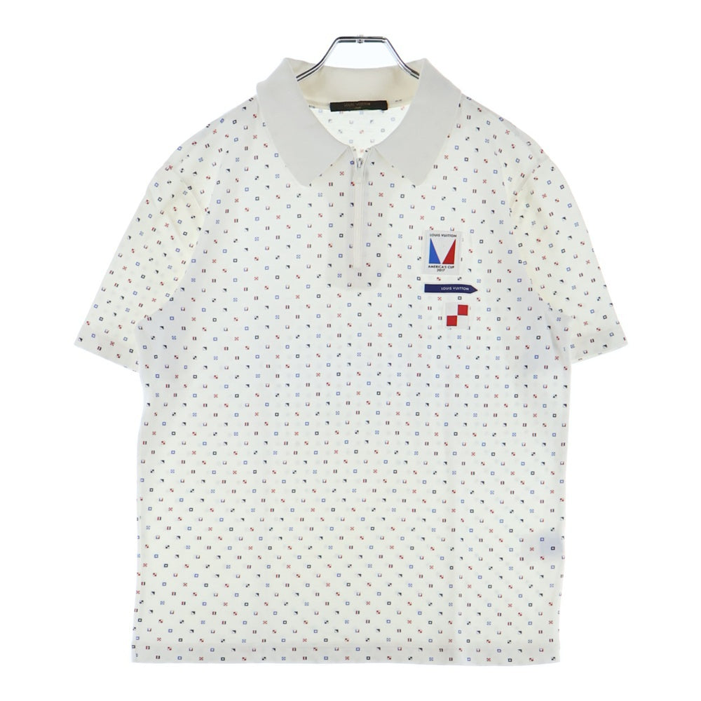 LOUIS VUITTON(ルイヴィトン) アメリカズカップ 総柄デザイン 半袖ポロシャツ カットソー ホワイト H9Y68WJIG