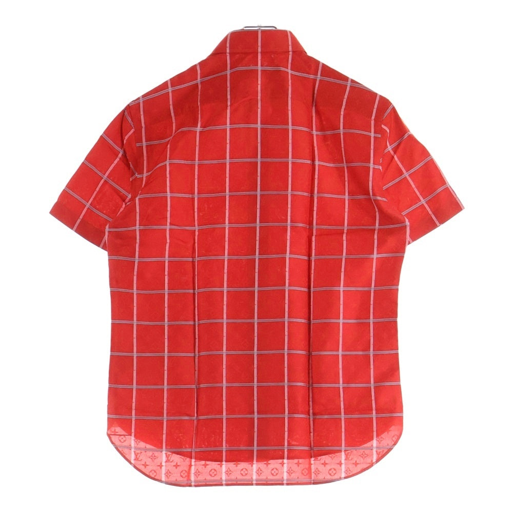 LOUIS VUITTON(ルイヴィトン) 16AW モノグラム チェック柄 シルク半袖シャツ レッド RM162M ZA1 HAS10W