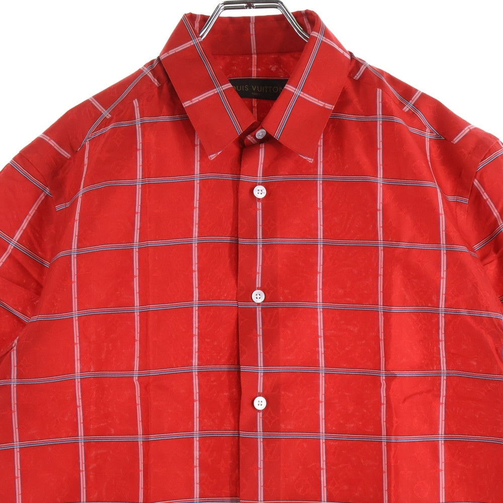 LOUIS VUITTON(ルイヴィトン) 16AW モノグラム チェック柄 シルク半袖シャツ レッド RM162M ZA1 HAS10W