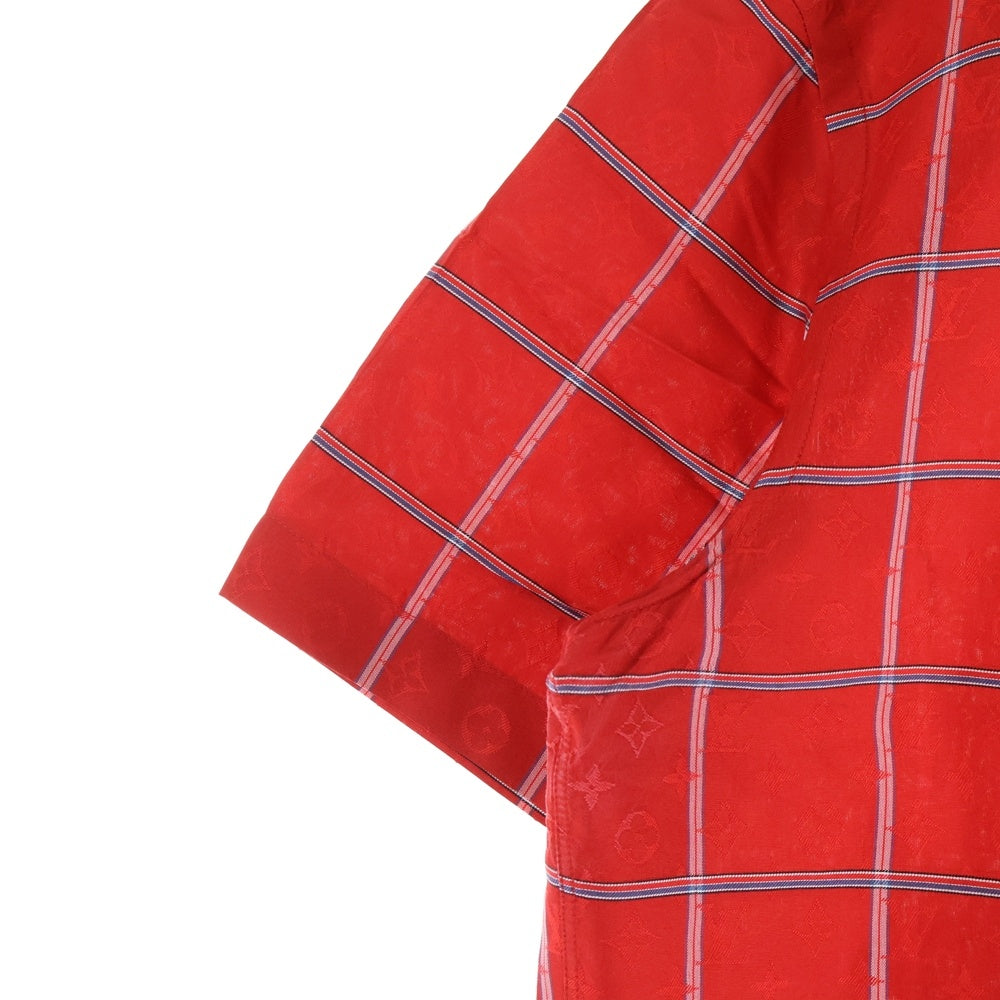 LOUIS VUITTON(ルイヴィトン) 16AW モノグラム チェック柄 シルク半袖シャツ レッド RM162M ZA1 HAS10W