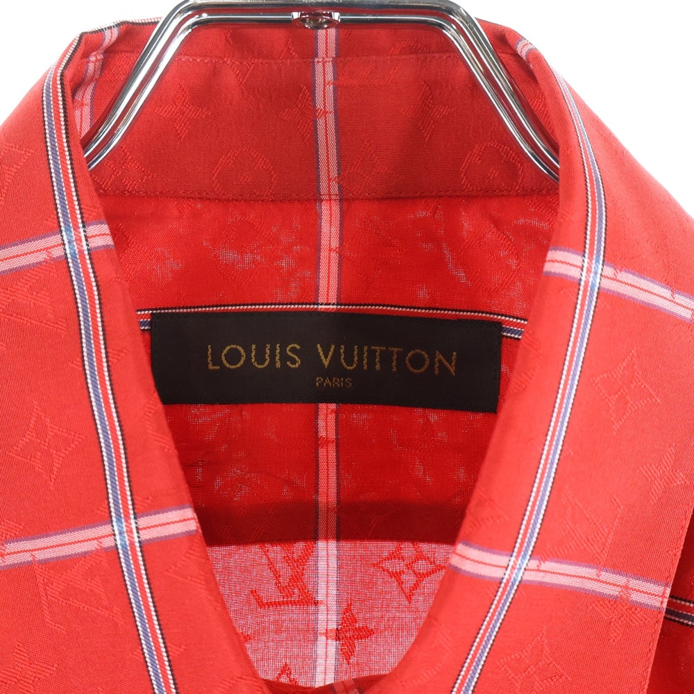 LOUIS VUITTON(ルイヴィトン) 16AW モノグラム チェック柄 シルク半袖シャツ レッド RM162M ZA1 HAS10W