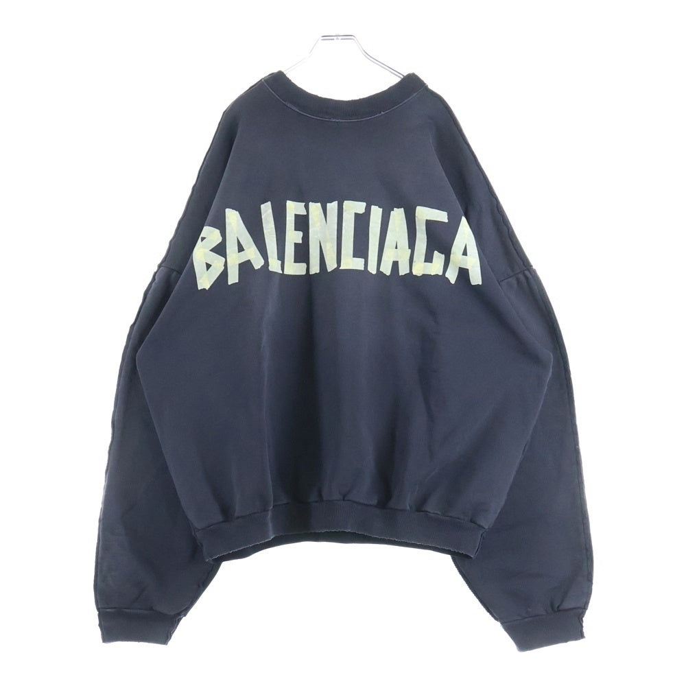 BALENCIAGA(バレンシアガ) 24SS Double Front Crew 791614 TQVQ7ダブルフロント ダメージ加工 クルーネック スウェットトレーナー ブラック