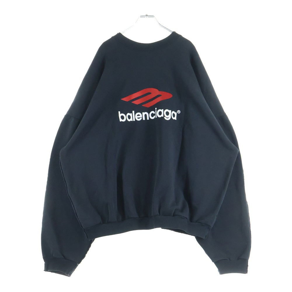 BALENCIAGA(バレンシアガ) 24SS Double Front Crew 791614 TQVQ7ダブルフロント ダメージ加工 クルーネック スウェットトレーナー ブラック