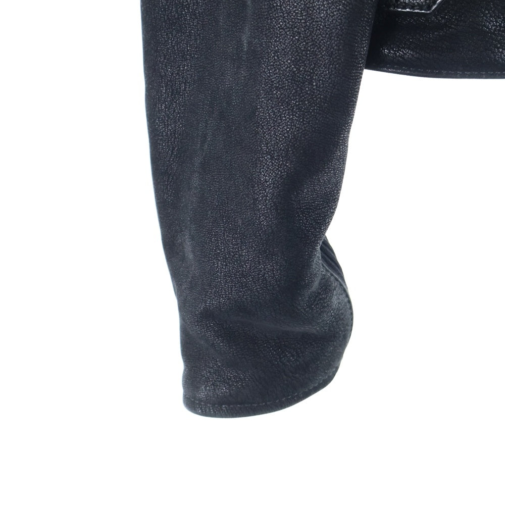 CHROME HEARTS(クロムハーツ) フード付き ダガージップアップ デストロイレザージャケット ブラック