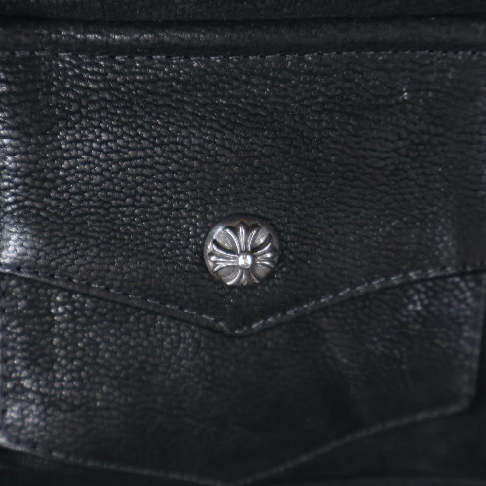 CHROME HEARTS(クロムハーツ) フード付き ダガージップアップ デストロイレザージャケット ブラック