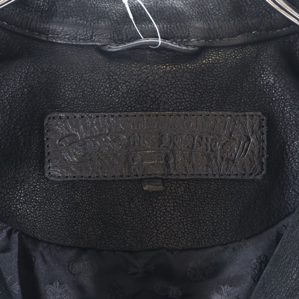 CHROME HEARTS(クロムハーツ) フード付き ダガージップアップ デストロイレザージャケット ブラック