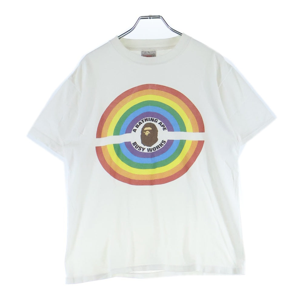 BAPE BY A BATHING APE(ベイプ ア ベイシング エイプ) 90S Rainbow Circle Logo レインボーサークルロゴ 半袖Tシャツ カットソー ホワイト
