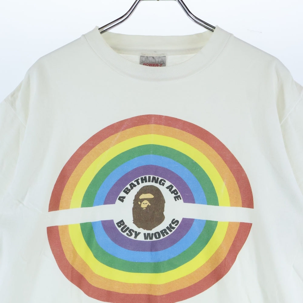 BAPE BY A BATHING APE(ベイプ ア ベイシング エイプ) 90S Rainbow Circle Logo レインボーサークルロゴ 半袖Tシャツ カットソー ホワイト