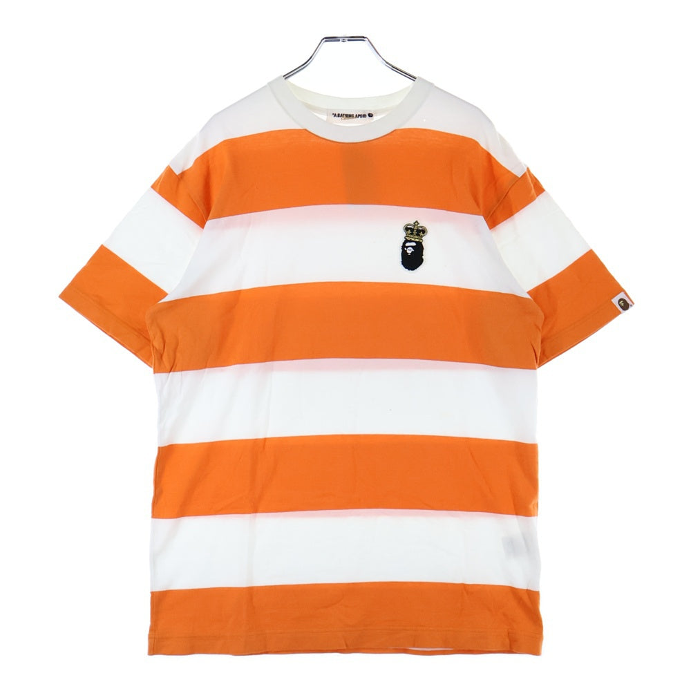 A BATHING APE(アベイシングエイプ) ワンポイント刺繡 ボーダー半袖Tシャツ カットソー オレンジ
