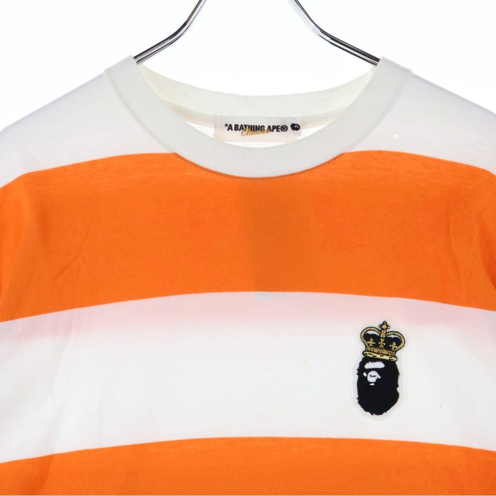 A BATHING APE(アベイシングエイプ) ワンポイント刺繡 ボーダー半袖Tシャツ カットソー オレンジ