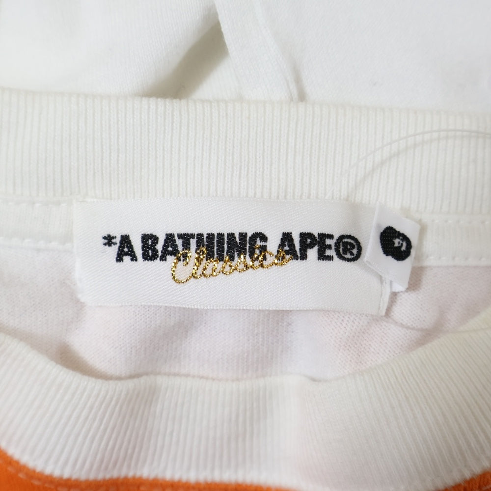 A BATHING APE(アベイシングエイプ) ワンポイント刺繡 ボーダー半袖Tシャツ カットソー オレンジ