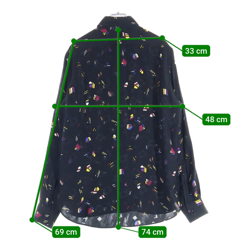 SAINT LAURENT PARIS(サンローランパリ) 21SS 総柄デザイン 比翼 長袖シルクシャツ ブラック 646850 Y2D02