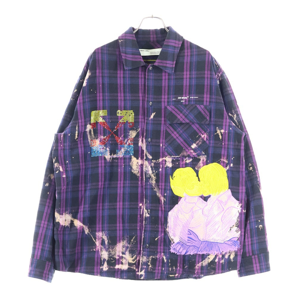 OFF-WHITE(オフホワイト) 20ss Kiss over embroidered oversized shirt キス オーバーエンブロダイリー オーバーサイズ フランネルシャツ パープル OMGA098S20G71049