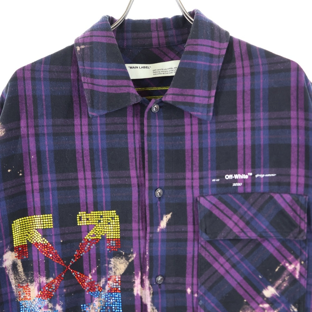 OFF-WHITE(オフホワイト) 20ss Kiss over embroidered oversized shirt キス オーバーエンブロダイリー オーバーサイズ フランネルシャツ パープル OMGA098S20G71049