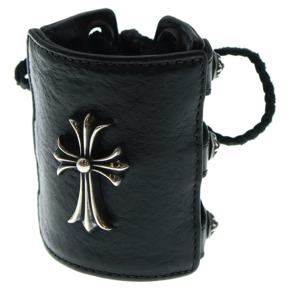 CHROME HEARTS(クロムハーツ) スモールCHクロス レザーリストバンド ブレスレット シルバー/ブラック