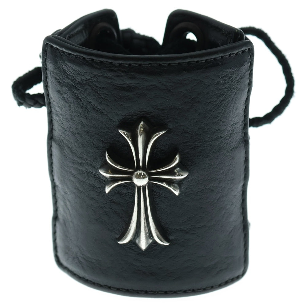 CHROME HEARTS(クロムハーツ) スモールCHクロス レザーリストバンド ブレスレット シルバー/ブラック