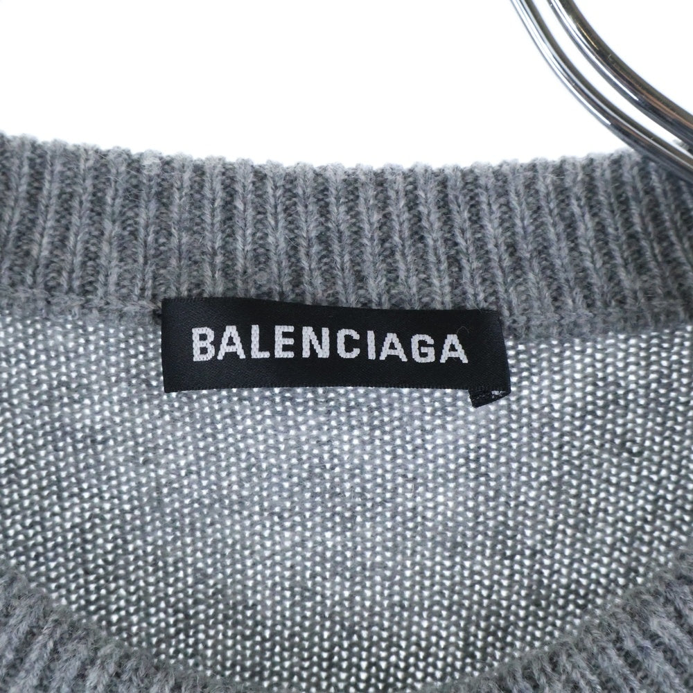 BALENCIAGA(バレンシアガ) 19AW ワンポイント刺繍 クルーネックニット セーター グレー 621031