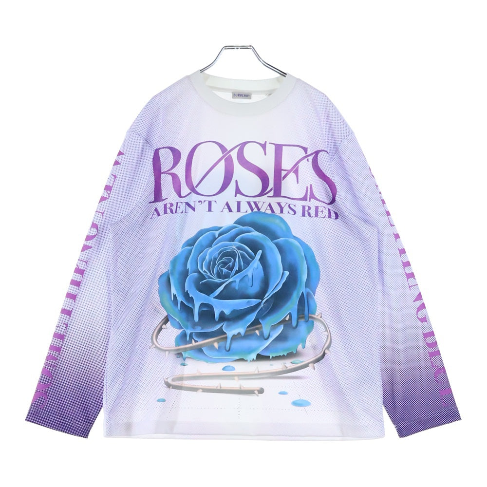 BURBERRY(バーバリー) 23AW ローズプリント 長袖Tシャツ ロンT カットソー ホワイト 8077235