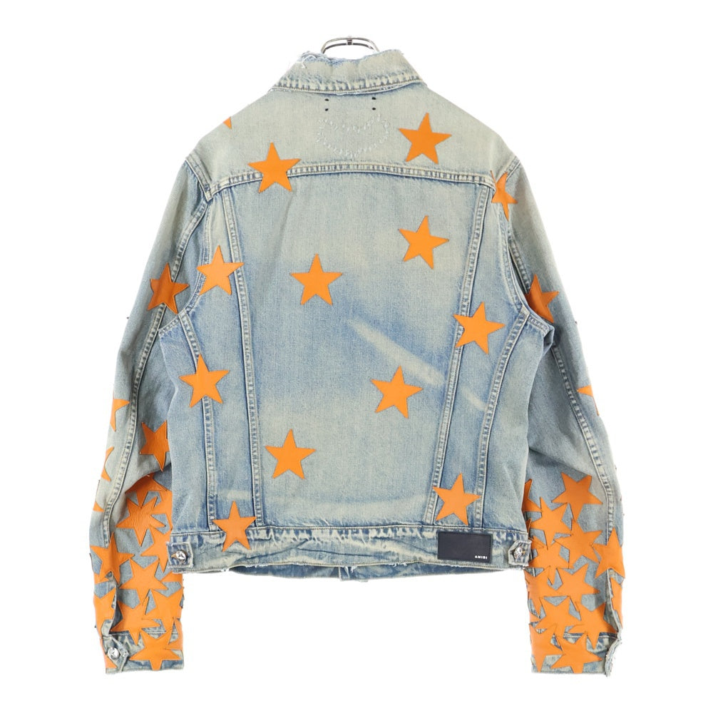 AMIRI(アミリ) ×CHEMIST Trucker SR1PS22MDT003SAMDRI ケミスト レザースターパッチ デストロイ加工 デニムジャケット インディゴ