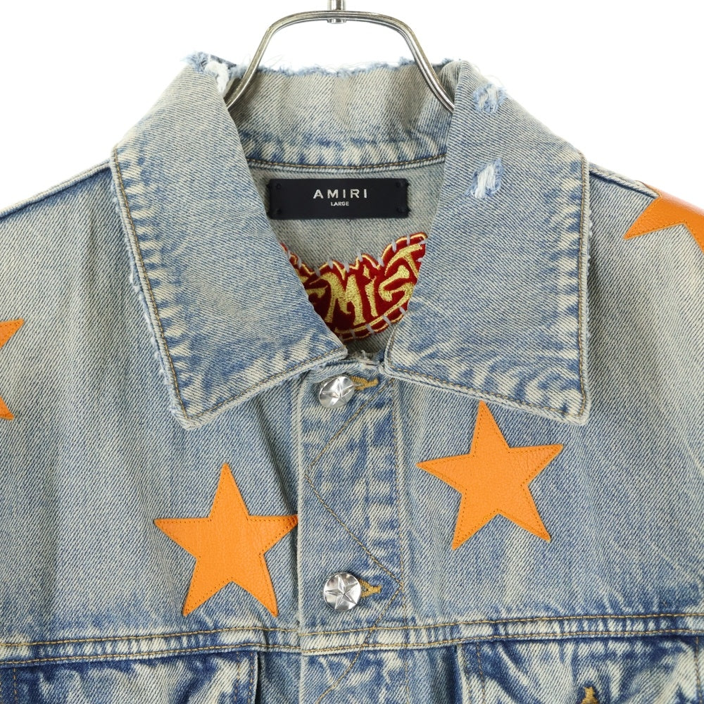 AMIRI(アミリ) ×CHEMIST Trucker SR1PS22MDT003SAMDRI ケミスト レザースターパッチ デストロイ加工 デニムジャケット インディゴ