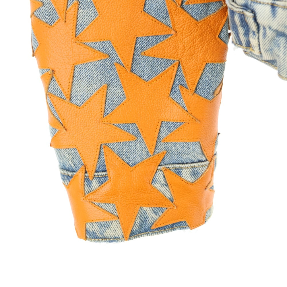 AMIRI(アミリ) ×CHEMIST Trucker SR1PS22MDT003SAMDRI ケミスト レザースターパッチ デストロイ加工 デニムジャケット インディゴ