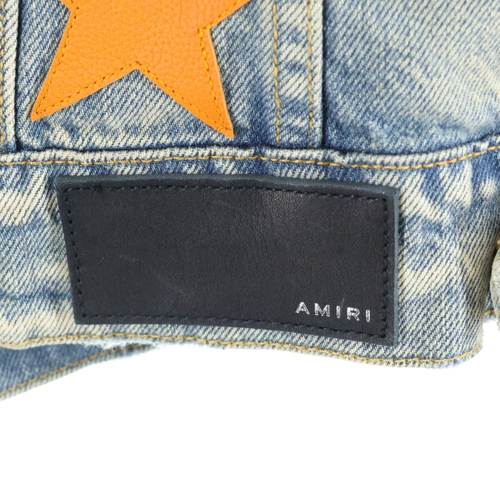 AMIRI(アミリ) ×CHEMIST Trucker SR1PS22MDT003SAMDRI ケミスト レザースターパッチ デストロイ加工 デニムジャケット インディゴ