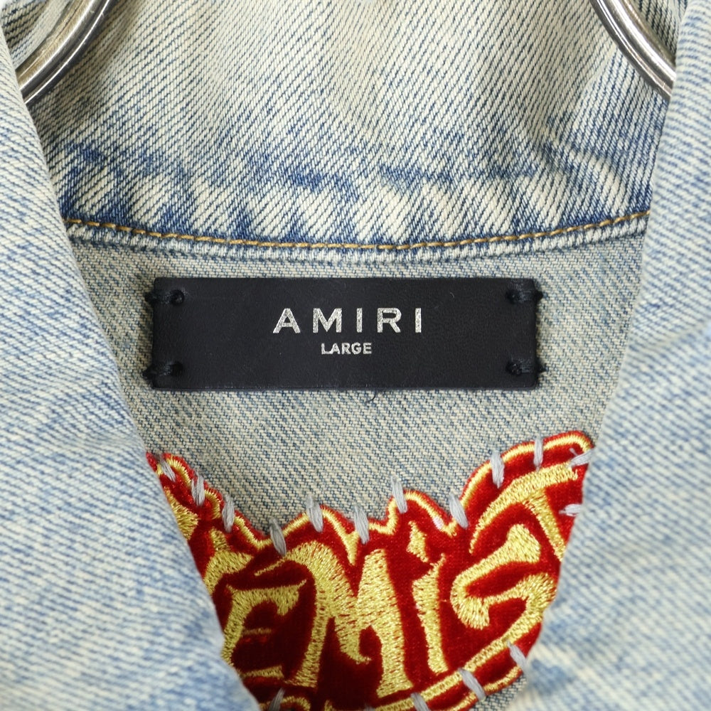 AMIRI(アミリ) ×CHEMIST Trucker SR1PS22MDT003SAMDRI ケミスト レザースターパッチ デストロイ加工 デニムジャケット インディゴ