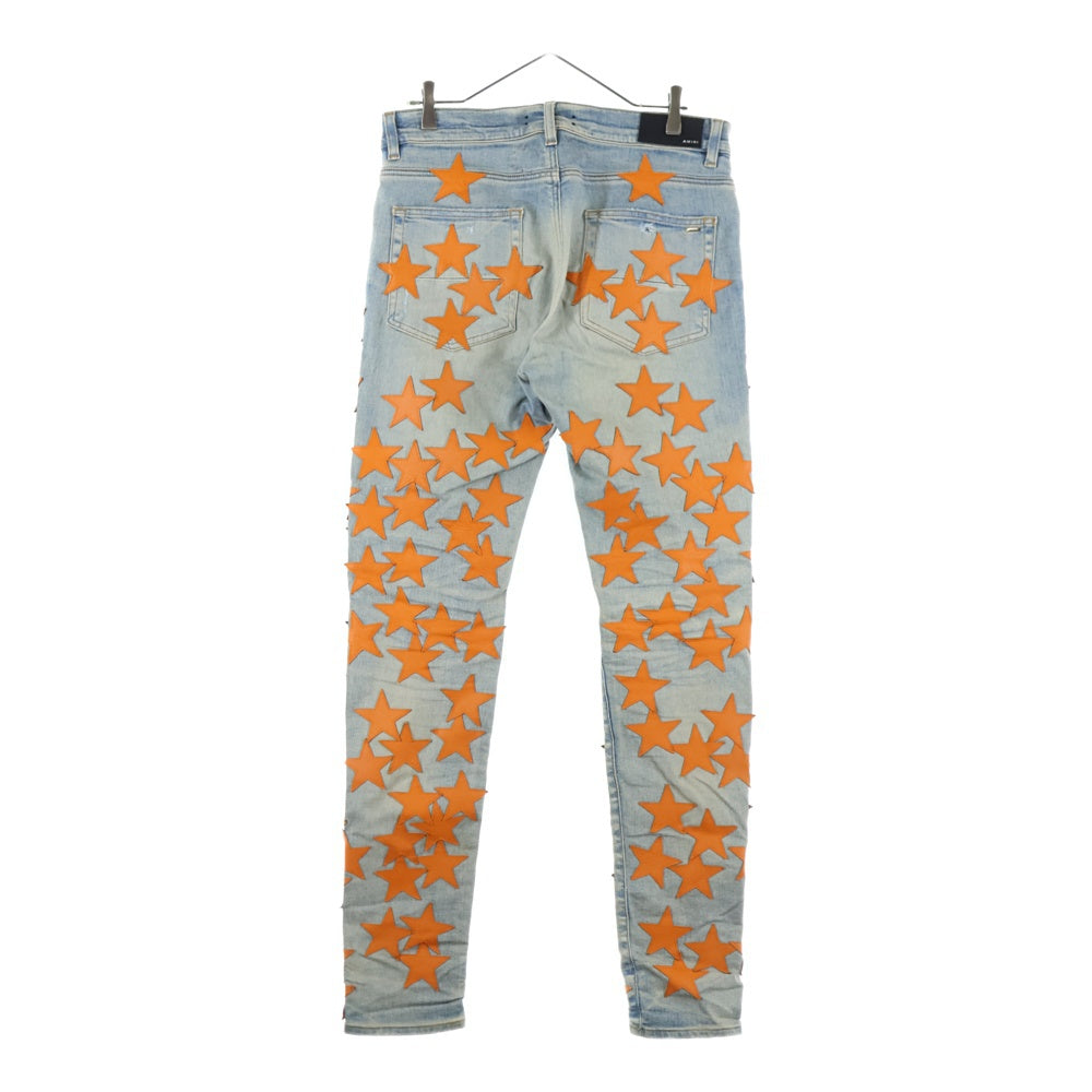AMIRI(アミリ) ×CHEMIST STAR JEANS PS22MDS028 ケミスト デストロイ加工 レザースターパッチ デニムパンツ インディゴ