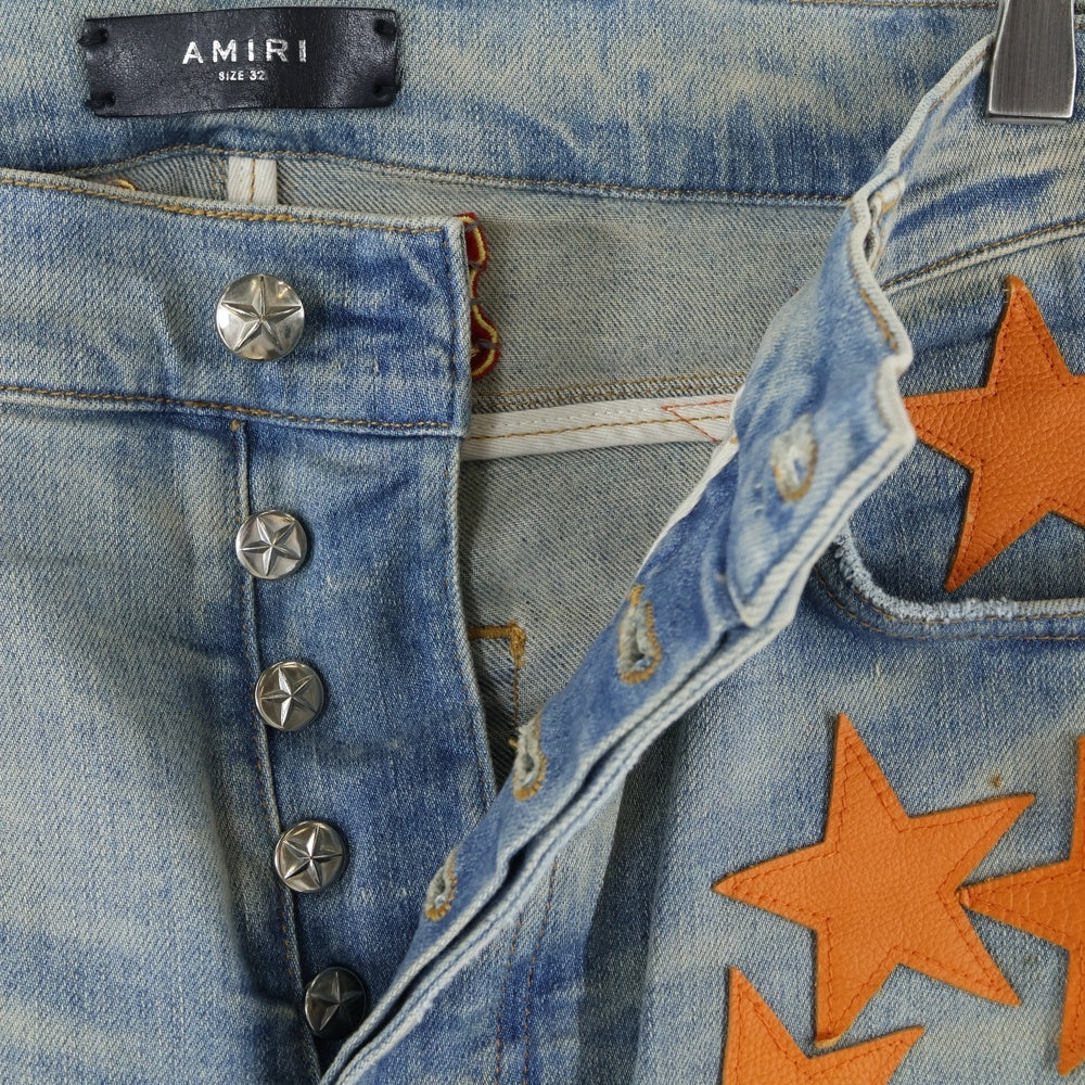 AMIRI(アミリ) ×CHEMIST STAR JEANS PS22MDS028 ケミスト デストロイ加工 レザースターパッチ デニムパンツ インディゴ