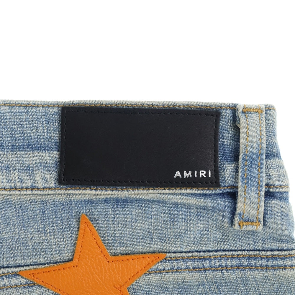 AMIRI(アミリ) ×CHEMIST STAR JEANS PS22MDS028 ケミスト デストロイ加工 レザースターパッチ デニムパンツ インディゴ