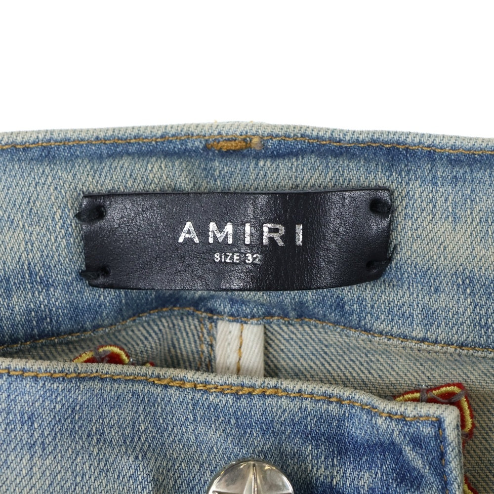 AMIRI(アミリ) ×CHEMIST STAR JEANS PS22MDS028 ケミスト デストロイ加工 レザースターパッチ デニムパンツ インディゴ