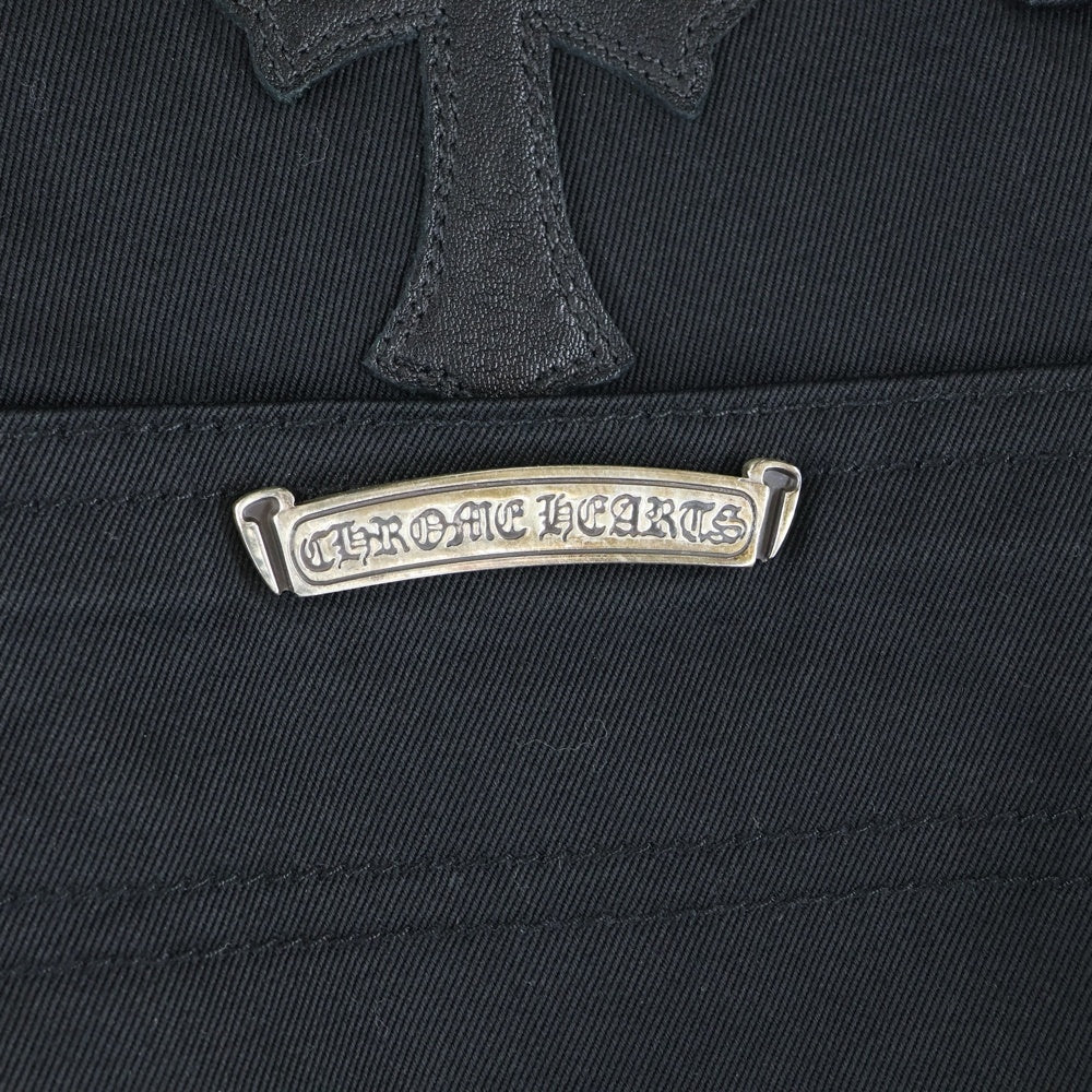CHROME HEARTS(クロムハーツ) CARPENTER CNVS CEME CRS レオパードハラコ レザークロスパッチ ダブルニー カーペンターパンツ ブラック