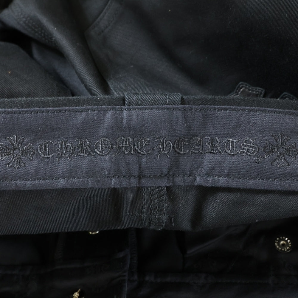 CHROME HEARTS(クロムハーツ) CARPENTER CNVS CEME CRS レオパードハラコ レザークロスパッチ ダブルニー カーペンターパンツ ブラック