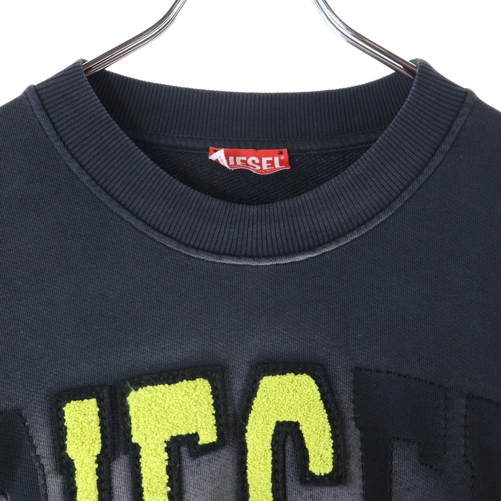 DIESEL(ディーゼル) Sweatshirt クルーネック スウェットシャツ フロントロゴ ワッペン ブラック A12124