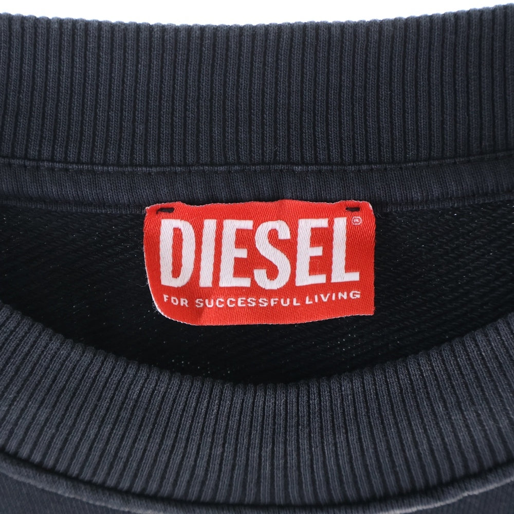 DIESEL(ディーゼル) Sweatshirt クルーネック スウェットシャツ フロントロゴ ワッペン ブラック A12124